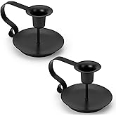 Black Metal Taper Candle Holders Set of 2, Vintage Chamberstick Candle Holder with Handle for Taper Candles, Farmhouse Rustic