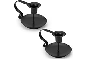 AINDEN Black Metal Taper Candle Holders Set of 2, Vintage Chamberstick Candle Holder with Handle for Taper Candles, Farmhouse Rustic Candle Holders for Table Decor, Halloween Christmas Decoration