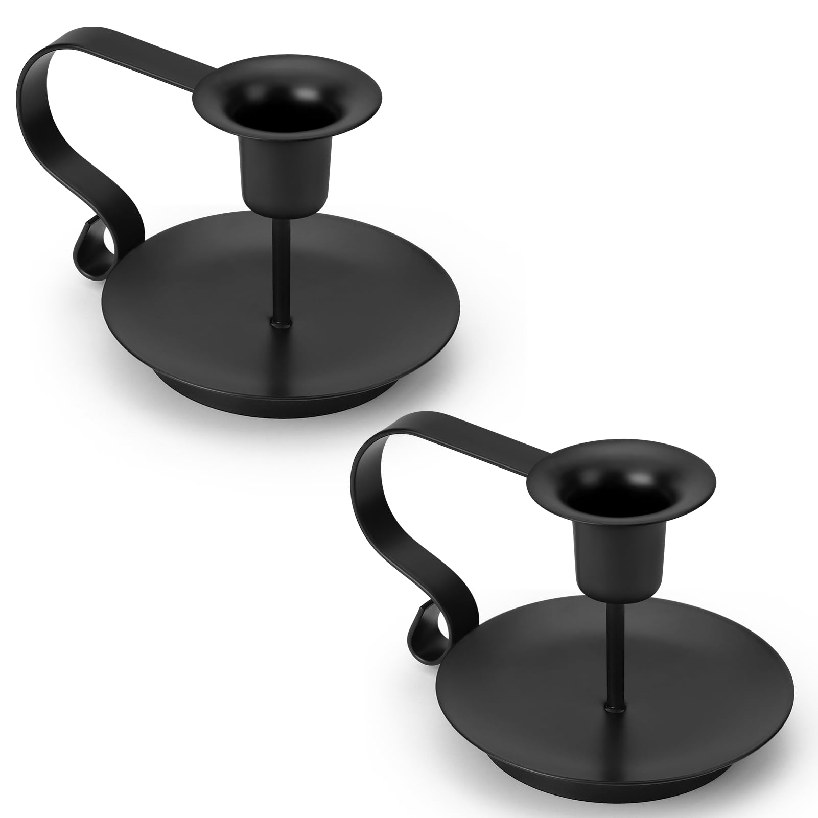 Black Metal Taper Candle Holders Set of 2, Vintage Chamberstick Candle Holder with Handle for Taper Candles, Farmhouse Rustic Candle Holders for Table Decor, Halloween Christmas Decoration