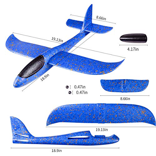 Refasy Foam Airplanes for Kids Children 18.9inch Gliders Airplane Toy Set Hand Throwing Challenging Model Foam Aircarft Two Flight Modes Best Outdoor Sport Flying Plane Toys for Kids Gift Blue - Thumbnail 5