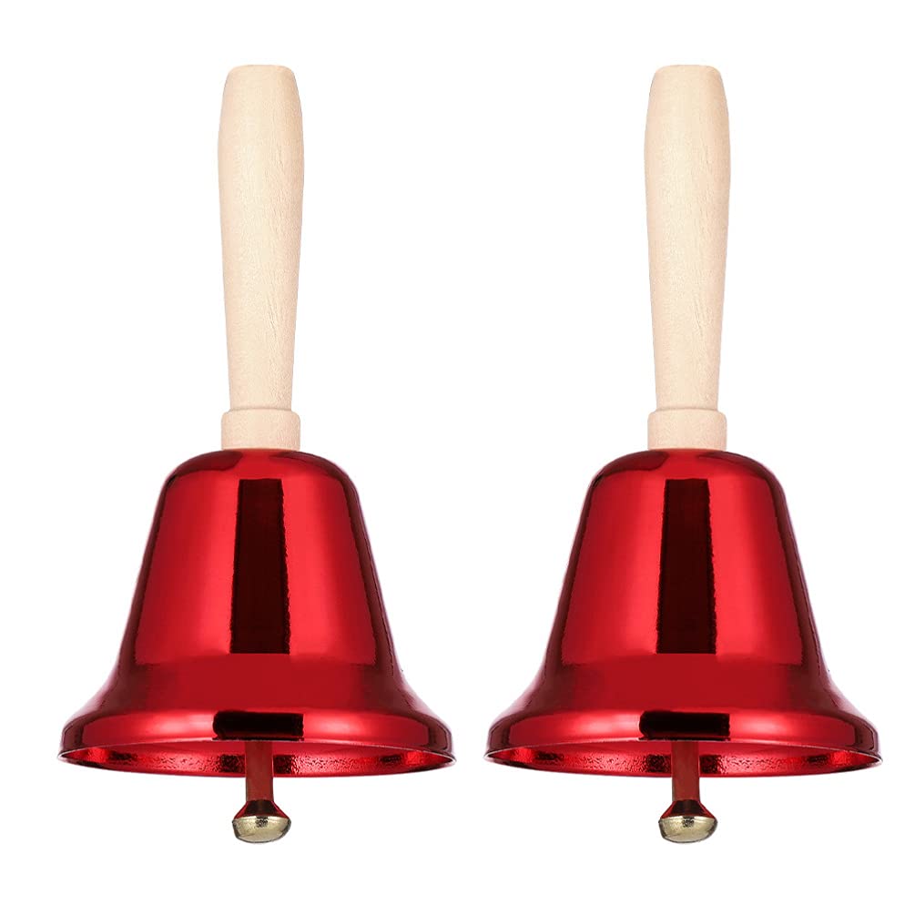 Toddmomy 2Pcs Hand Bell Metal Tea Bell Loud Call Hand Held Vintage Jingle Service for Christmas Dinner Reception Service (Red)