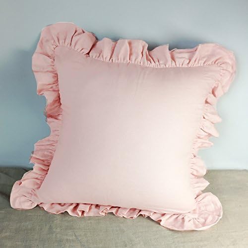 ESASILK Ruffles Linen Cushion Cover.Pure Flax Pillow Sham 100% French Linen Ruffled Pillow Cover ,All Size (18"18", pink)