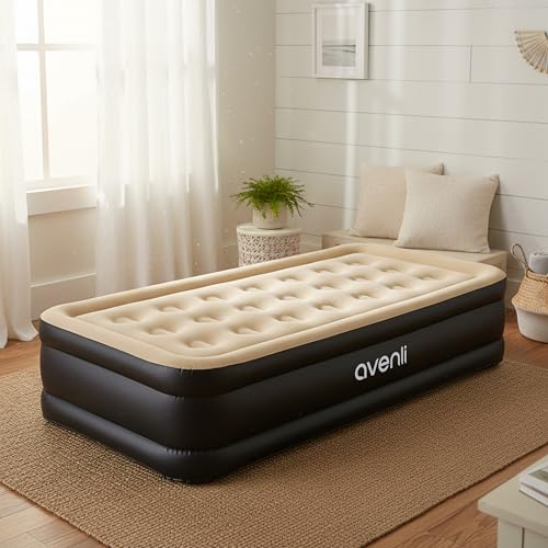AVENLI Matelas Gonflable 1 Place 196x97x47 cm, Lit Gonflable Autogonflant 1 Personne avec Pompe Électrique Intégrée, Matelas pour Camping & Lit d'Appoint, Coil-Beam, Beige