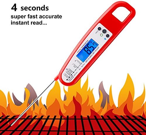 Instant Read Digital Electric Meat Thermometer with Folding Probe Magnet Backlight and Calibration Functions for Kitchen Grill Smoker Candy Milk BBQ