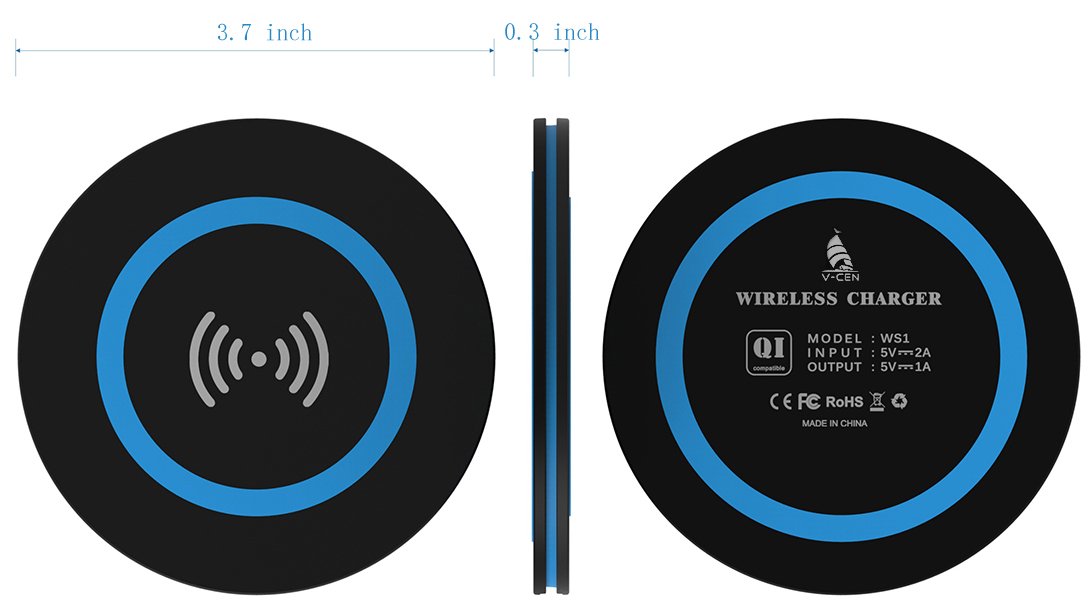 V-CEN WS1 Portable and Thin Wireless Charger Stand for Android, Windows and QI-enabled Devices