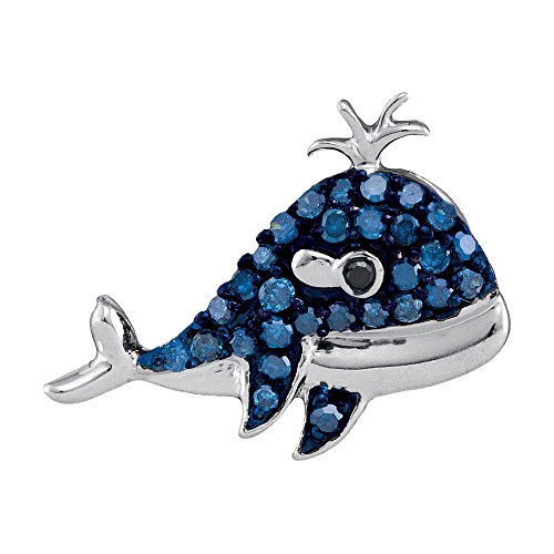 10kt White Gold Womens Round Blue Colored Diamond Whale Animal Pendant 1/5 Cttw (I2-I3 clarity; Blue color)