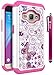 Galaxy J1 2016 Case, Galaxy Express 3 Case, Style4U Butterfly Studded Rhinestone Crystal Bling Hybrid Armor Case for Galaxy J1 2016/Galaxy Express 3/Galaxy Amp 2/Luna with 1 Stylus [White/Hot Pink]