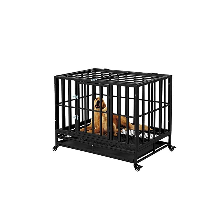 Esright Heavy Duty Dog Crate Strong Metal Kennel, 36 inches for Large