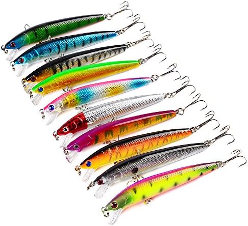 Tenoh Minnow Fishing Lures Bass Baits,10pcs/lot 9.5cm 3.74'' 3D Fishing Hard Minnow Life-like Swimbait Topwater Crankbait Tackle for Pikes/Bass/Trout/Walleye/Redfish/Catfish/Grouper/Luce