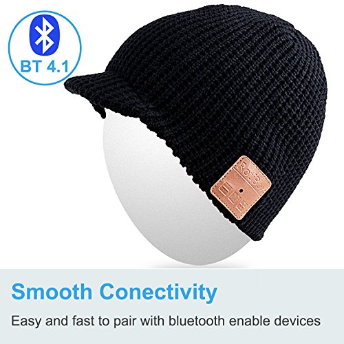 Qshell Unisex Stylish Bluetooth Beanie Hat Cap with Wireless Bluetooth Headphone Headset Earphone Music Audio Hands-Free Phone Call for Winter Sports Fitness Exercise Workout Lifestyle - Black - Thumbnail 3