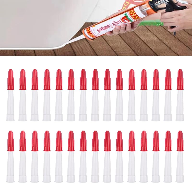 30 Piece Cartridge Tips Transparent Silicone Covers Replacement Tips Sealing Caps Silicone Cartridges Sealing Nozzles Kitchen Household Sealant Tool with Red Nozzles Caps Sealant Tool