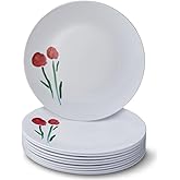 Silver Spoons Palette Collection White with Red Floral Design Plastic Dessert Plates - 7.5" (Pack of 10) - Perfect for Parties, Holidays & Special Events