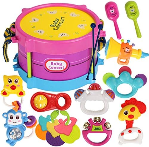 ROWAG 15 Pieces Baby Drum Set for Boy Girl Educational Kids Rattle and Rock Musical Instrument Playset Toys