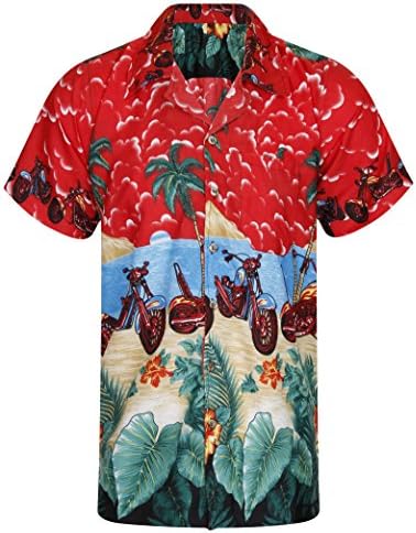 Hawaiian Shirt Mens Loud Parrot Aloha Funky Hawaii Holiday Beach Motorbike Classic Bike Beer Stag Palm Tree Cali Tiki Taka Summer Party Caribbean Short Sleeve Biker S M L XL XXL