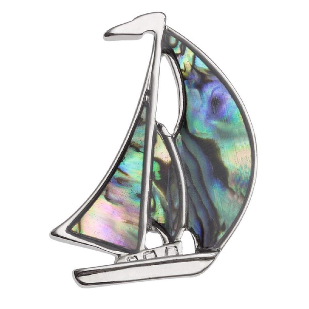BellaMira Lifestyle Accessories Brooch Lapel Pin Inlaid with Sustainable Ethically Sourced Abalone Shell Silver Plated Jewellery for Women Girls Gift Boxed (Sailboat Brooch - Abalone Shell)
