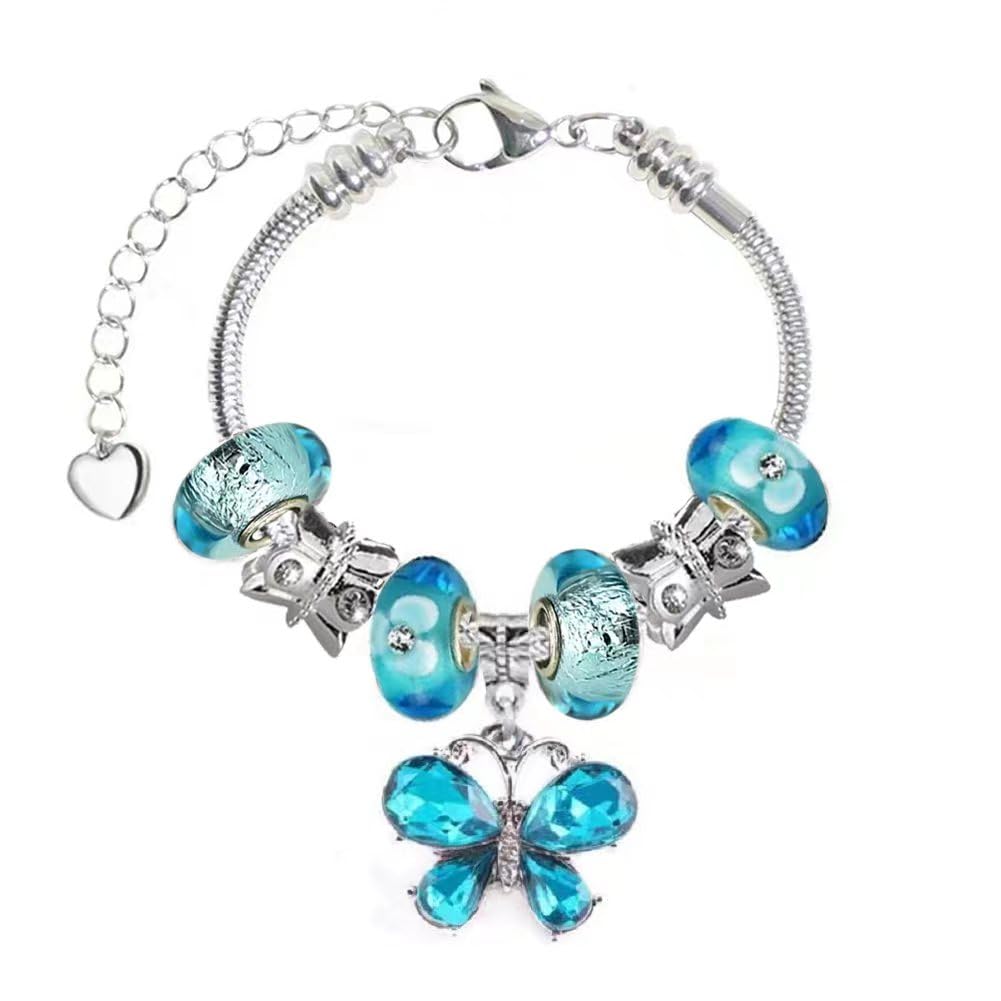 White Birch Fit Pandora Bracelets with Charms Set Teen Girls Jewelry Gifts Ideas Adjustable 6.7-8.3 Inch Butterfly and Flower Jewelry