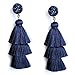Navy Blue 3 Tier Tassel Earrings Druzy Stone Stud Fringe Dangle Drop Earrings Womens Bohemain Thread Tassel Fashion Earrings