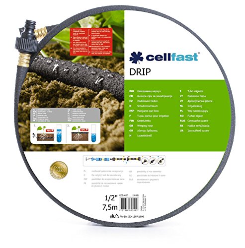 CellfastWeeping Hose DRIP 1/2'' 7.5m (25 ft), Irrigation Hose, Economical and Precise Plant Watering, Fixed Nozzles, Black, 19-001
