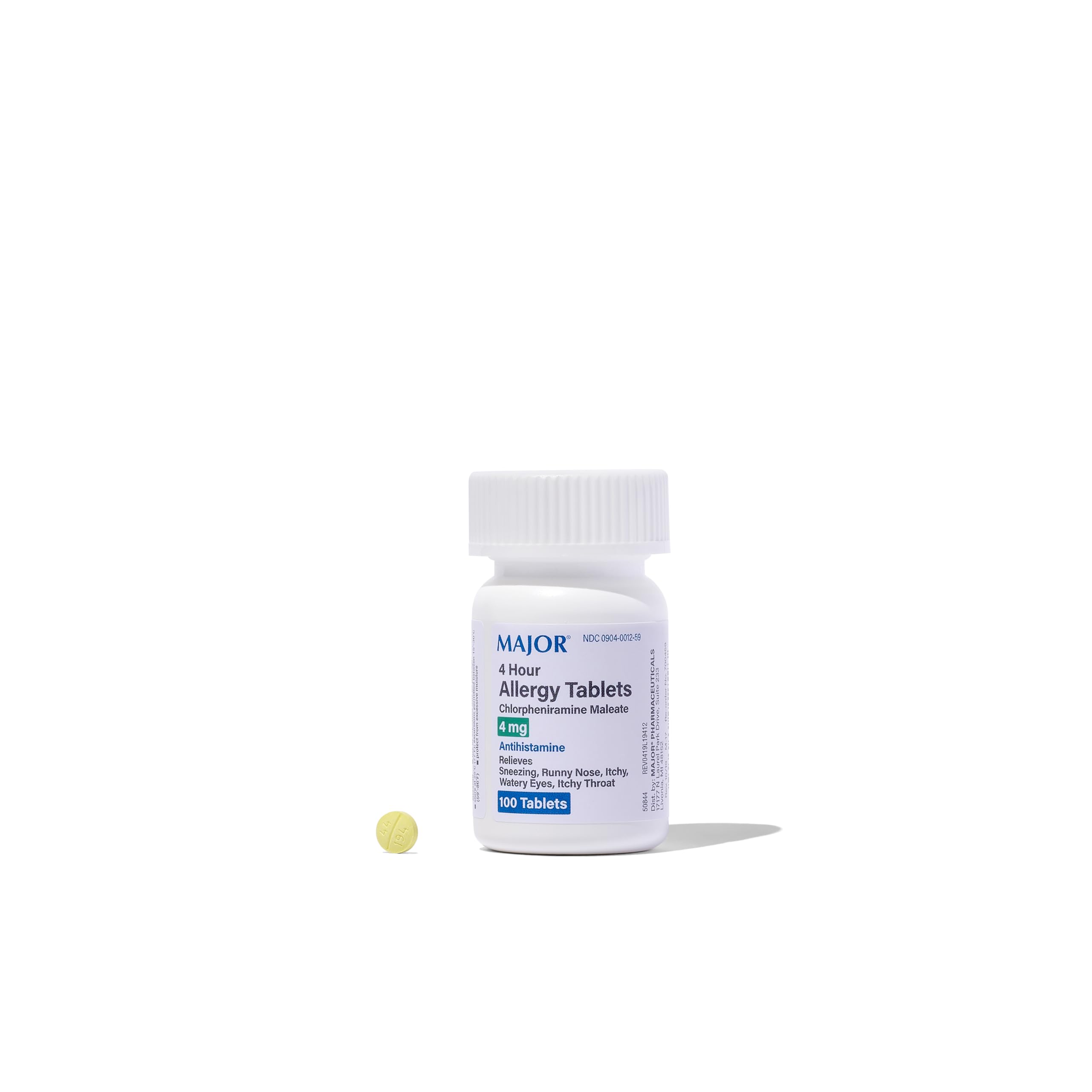 MAJOR 4 Mg Allergy Tablets - Chlorpheniramine Maleate 4-Hour Allergy Medicine - Antihistamine for Relief of Sneezing, Itchy Watery Eyes, Itchy Throat, and Runny Nose - 100 Count (1 Pack)