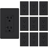 WEBANG 20 Amp Decorator Wall Outlet, Tamper Resistant Duplex Receptacle Outlet, Includ Screwless Electrical Outlet Plate, 20A 125V 2 Pole 3 Wire, Self-Grounding, ETL Listed, Matte Black, 10 Pack