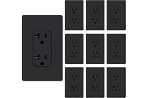 WEBANG 20 Amp Decorator Wall Outlet, Tamper Resistant Duplex Receptacle Outlet, Includ Screwless Electrical Outlet Plate, 20A 125V 2 Pole 3 Wire, Self-Grounding, ETL Listed, Matte Black, 10 Pack
