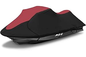 Zenicham 600D Jet Ski Cover - Trailerable Jet Ski Cover, Waterproof Jetski Cover, Fits from 126"-135" (3 Seater), Red & Black