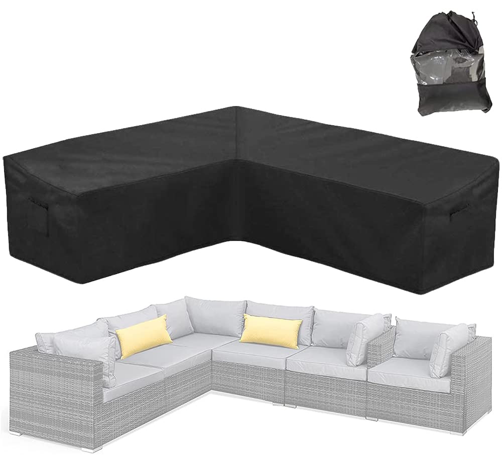 Skyour Patio Furniture Sectional Couch Sofa Cover Weatherproof Heavy Duty 420D Oxford Outdoor L Shaped Sectional Garden Rattan Corner Sofa Furniture Protector Covers Black (Right Side Long: 78x105in)