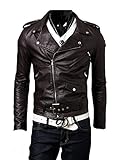 New Mens Causal Belted Design Slim PU Leather Biker Zipper Jacket Coat