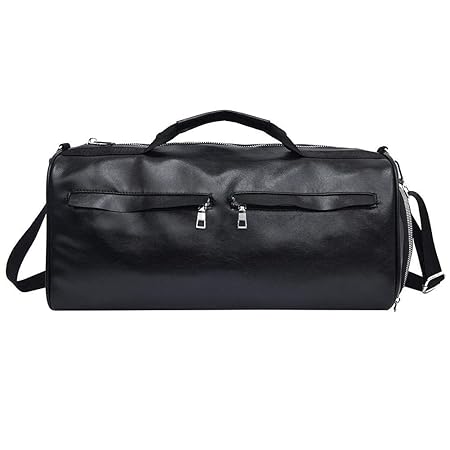 Powlance Large Capacity Women Men Fitness Handbag PU Travel Shoulder Bags (Black)