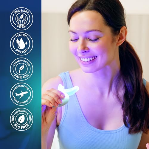 GuruNanda Teeth Whitening Kit - 8% Hydrogen Peroxide Teeth Whitening Gel Pen & Advanced Wireless LED Accelerator Light, Upto 10 Shades Whiter Teeth, Professional Dentist-Inspired System, 40 Treatments