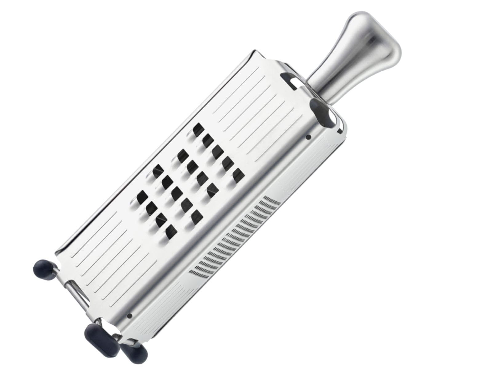 RÖSLE Multifunctional Grater, High Quality Universal Grater, Vegetable Slicer, 3 Grater Surfaces, with Silicone Feet, 18/10 Stainless Steel with Protective Cover, Silver/Black, 25 x 8.5 x 8.5 cm