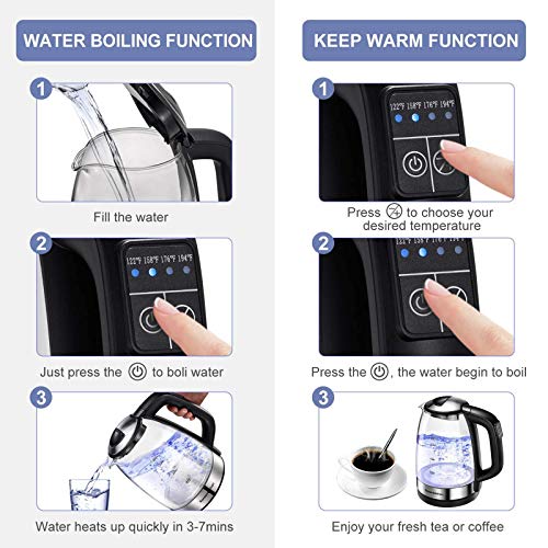 1.7L Temperature Control Electric Kettle, Bonsenkitchen Cordless Glass