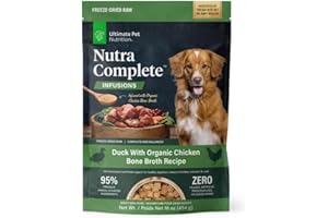 ULTIMATE PET NUTRITION Nutra Complete Bone Broth Infusions, 100% Freeze Dried Raw Veterinarian Formulated Dog Food with Antioxidants Prebiotics and Amino Acids (1 Pound, Bone Broth Duck)