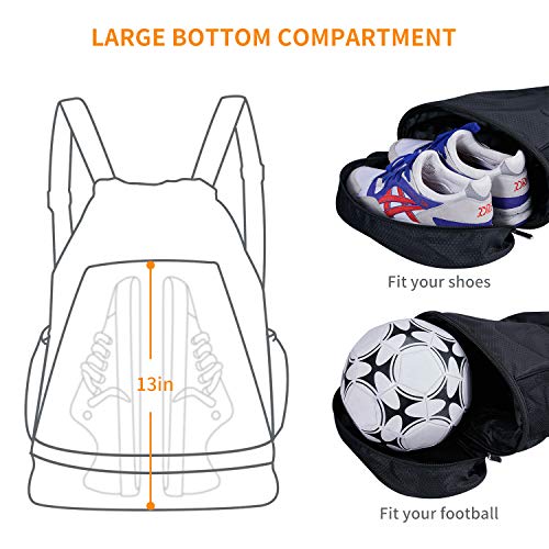 SKL Drawstring Bag Backpack with Ball Shoe Compartment Sport Gym
