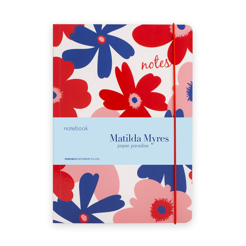 Matilda Myres Notebook | A5 Notebook with 192 Lined Pages | Secure Elastic Closure | Stunning Floral Cover Design with Detailed Lamination | 80gsm Ivory Paper | Work Notepad | Red Red