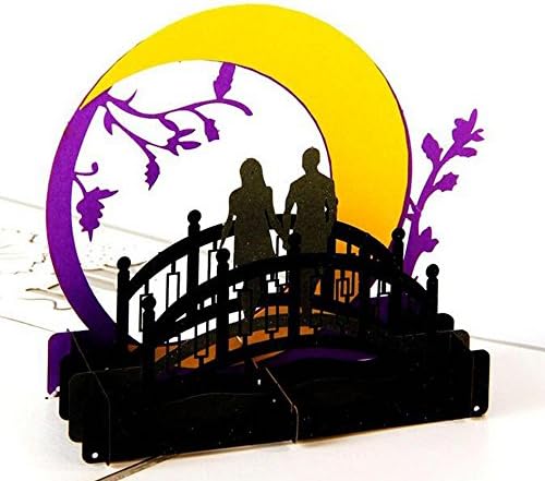 lilliCraftGift 3D Pop Up Cards with Envelope Greetings for Valentine Love Wedding Thanksgiving New Year's Christmas-Moon and Bridges