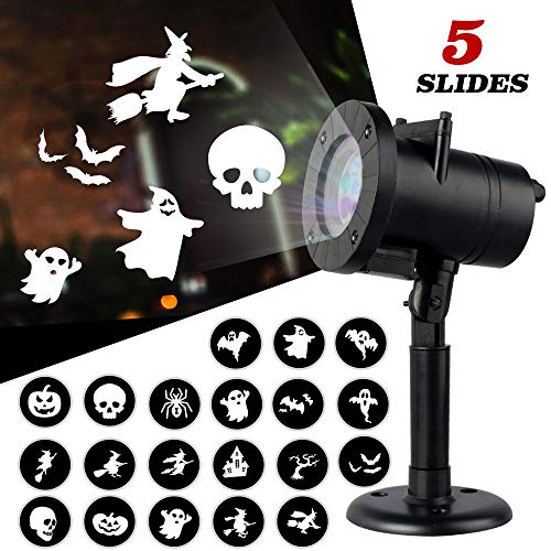 Halloween Projector Lights, Chuya Led Projection Light 5 Slides Decoration Projector Lamp Motion Projector Spotlight,Waterproof Indoor Outdoor Lighting Landscape Replaceable Patterns for Halloween