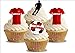 Baking Bling 12 x Manchester Reds FC Happy Birthay Football Mix - Choose from UNFLAVOURED or Vanilla-SWEETENED Toppers - Fun Novelty Premium Stand UP Edible Wafer Card Cake Toppers Decorations United