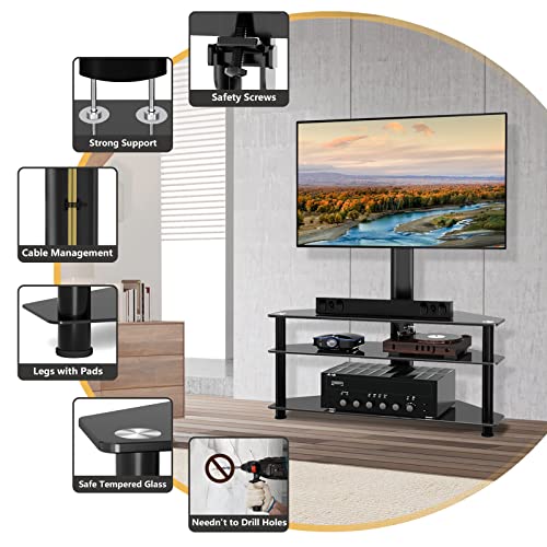 TAVR Glass Floor TV Stand with Swivel Mount for 32 37 43 47 50 55 60 65