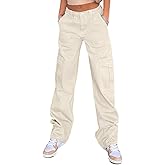 QYANGG High Waist Stretch Cargo Pants Women Baggy Multiple Pockets Relaxed Fit Straight Wide Leg Y2K Pants