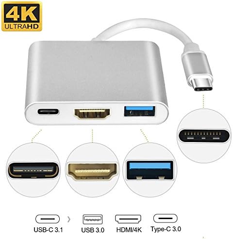 USB C 3.1 to HDMI Adapter 4K, Hub-HDMI, Autien 3-in-1 Multiport AV Converter Port Type -C To HDMI/F+USB 3.0/F+USB-C/F Charging Port for Macbook/Chrome pixel/DELL XPS13/Lenovo Yoga/HDTV/Projecto