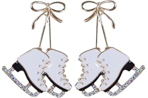 IZPACK Dainty Skating Shoes Bow Knot Dangle Drop Stud Earrings Crystal Cubic Zirconia Ice Skate Dangling Statement Earring Fashion Christmas Jewelry Gifts for Skater