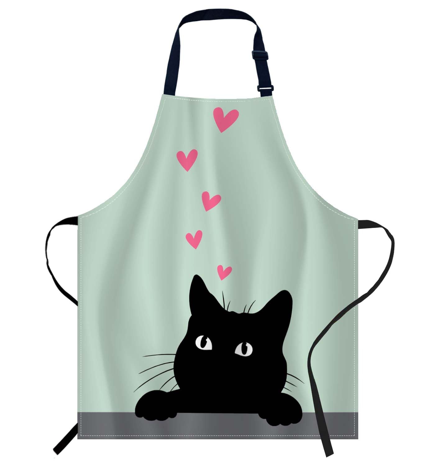 Smooffly Funny Cat Love Apron, Adjustable Neck Bib Apron for Men Women, 27x31 Inch, Unisex