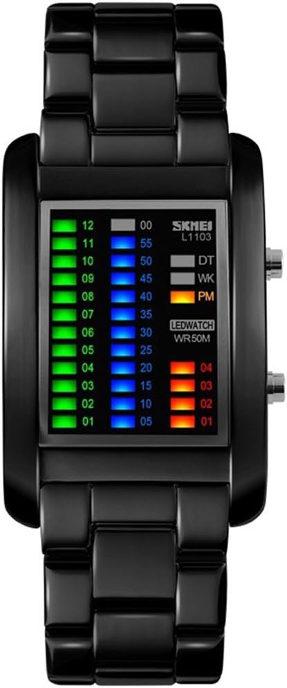 BROJET Man's LED Digital Creative Waterproof Watches Black Plated Cool Binary Wrist Watch Blue/Color
