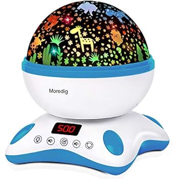 Moredig Baby Projector with Timer and Remote Built-in 12 Light Songs 360 Degree Rotating 8 Colorful Lights, Romantic Night Lighting Lamp for Birthday, Parties, Bedroom (Blue White)