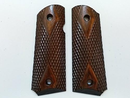 Grippped 1911 Officer Compact Size Diamond Checkered Chestnut Cherry Merbau Wood Grips Handmade Fits Smith Wesson Kimber Colt Ruger Sig Etc.