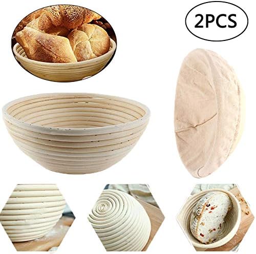 jinshiband Bread Proofing Basket Set - 10 Inch Round, Natural Rattan Proofing Baskets with Linen Liner Cloth,Baking Dough Bowl Gifts for Bakers