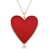Minimalist Red Enamel Love Heart Pendant Necklace for Women 14K Gold Plated Fashion Sweet Peach Dainty Choker Adjustable Link Chain Party Valentine's Day Anniversary Preppy Jewelry Gifts Her Girlfriend