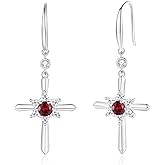 FANCIME Cross Dangle Drop Earrings 925 Sterling Silver Dainty Round Birthstone Earring Fine Jewelry Birthday Gifts for Her Women