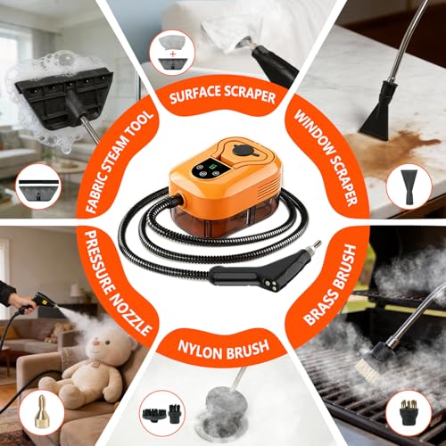 Vaporeta Limpieza Hogar, Limpiador a Vapor Portátil 6 Niveles Reg, Calentamiento 15s, 3,5 Bar Vaporeta Limpieza Hogar Potente, Depósito 1800ml, 17 Accesorios Multifunción, Apto para Cocina y Coche